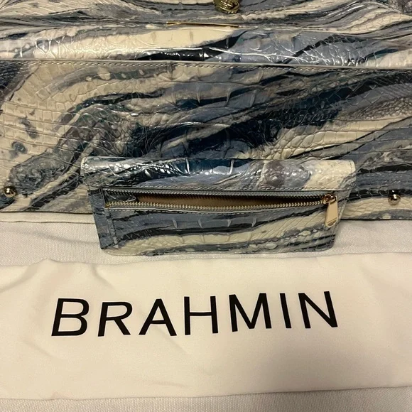 Brahmin Leather Misha Splash Tote Bag EUC Blue & White W/ Matching Wallet - Picture 14 of 16